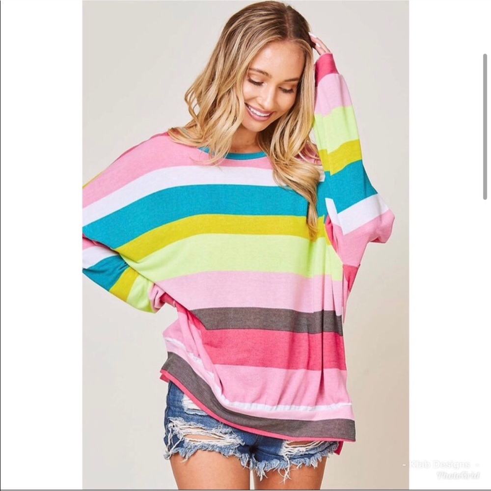 New! Soft knit multi stripe lightweight top - Picture 3 of 7